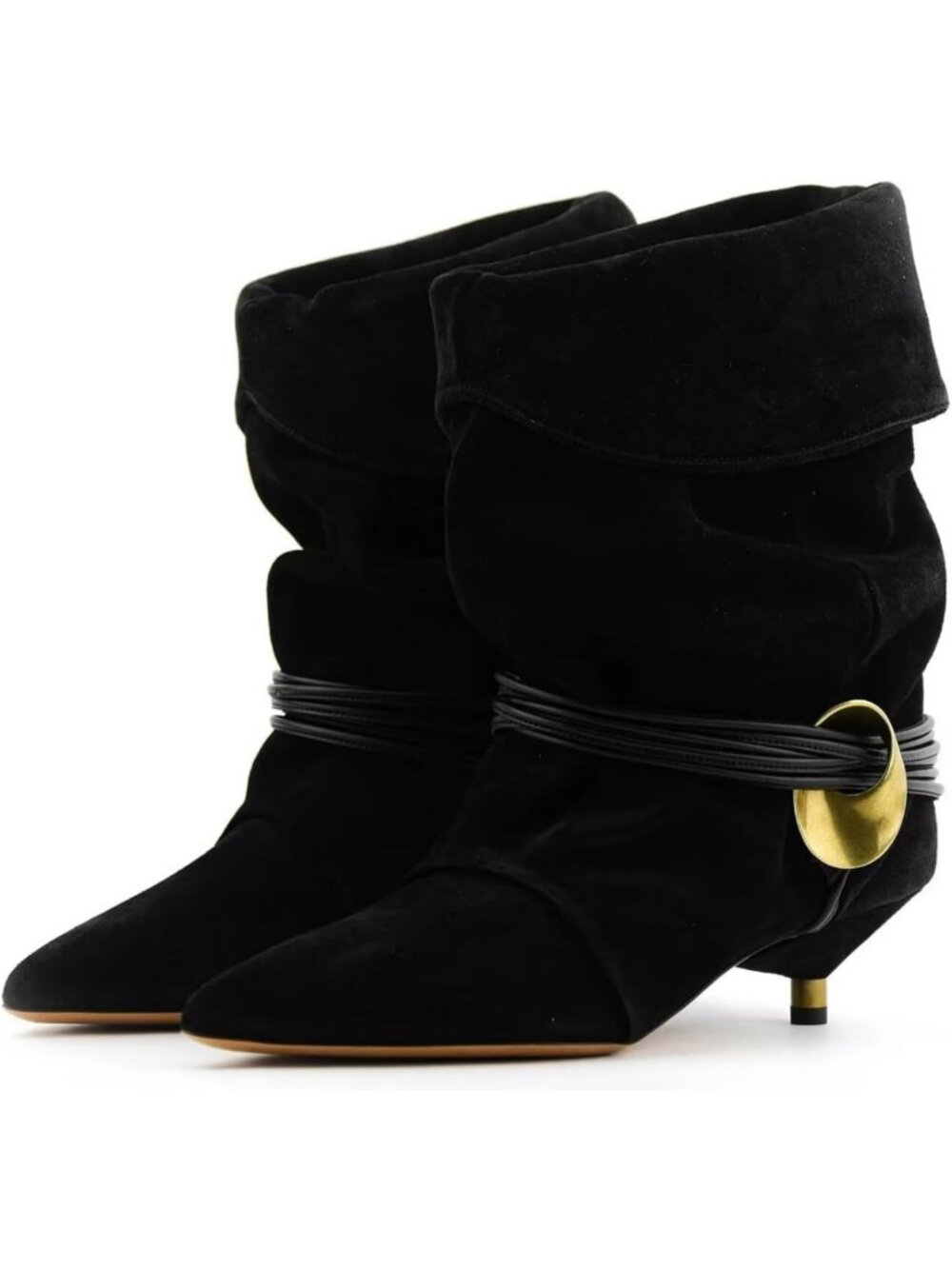 Chic Slouchy Ankle Boots - Pointed Toe Kitten Heels, Wide Calf, Boho Suede